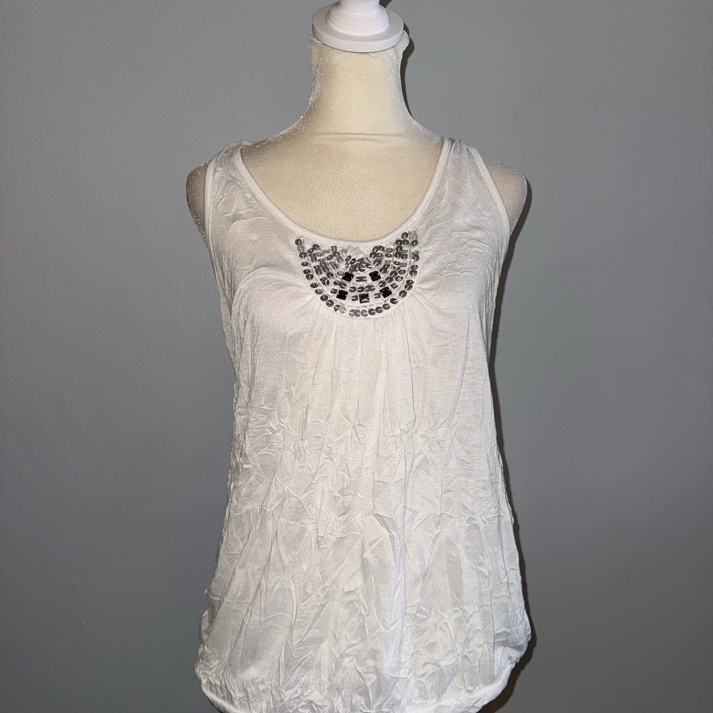 Self Esteem White Tank Top with Silver Embellishments